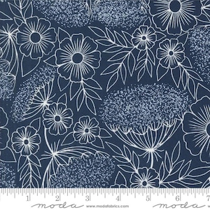 FIELD OF FLOWERS - Queen Anne&#39;s Lace in Navy (3314 19) - by Katharine Watson for Moda - Sold by the Yard - Cut Continuous