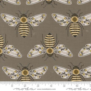 Moda BEE GARDEN - Metallic Bumblebee in Slate (48411 20M)  by Gingiber - Sold by the YARD - Cut Continuous