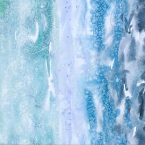 May include: Abstract watercolour painting with a gradient of blue, green, and white colours. The colours blend together to create a soft and ethereal effect.
