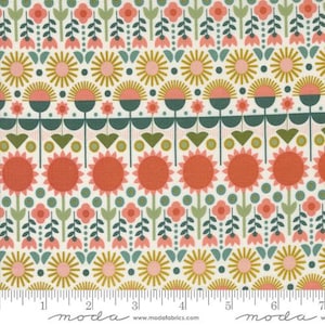DENKBEELDIGE BLOEMEN - Floral Stripe in Cloud (48383 11) - door Gingiber voor Moda - Verkocht op maat gesneden - Doorlopend gesneden