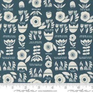 FOLK LORE - Posy Plot in Teal (45601 24) - by Fancy That Design House for Moda - Sold By the YARD - Cut Continuous