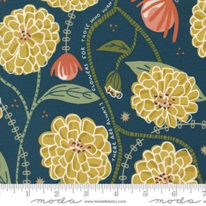 IMAGINARY BLOEMEN - Matisses Garden in Midnight (48380 20) - door Gingiber voor Moda - Verkocht op maat gesneden - doorlopend gesneden
