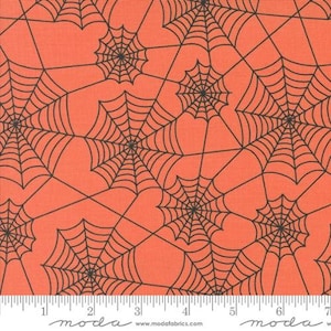 HEY BOO - Spider Webs in Soft Pumpkin (5213 12) - by Lella Boutique for Moda - Sold By the YARD - Cut Continuous