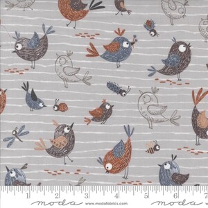 Moda CHIRP - Friends in Dove (39030 15) - by Elena Amo - Sold By the YARD - Cut Continuous