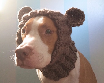 Dog Bear Cowl - Dog Winter Scarf - Dog Halloween Costume - Dog Hats for Dogs - Crochet Dog Clothes - Dog Ear Warmer - Dog Bear Hat