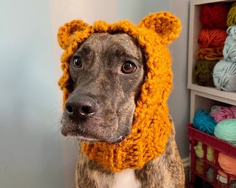 Dog Bear Cowl - Dog Winter Scarf - Dog Halloween Costume - Dog Hats for Dogs - Crochet Dog Clothes - Dog Ear Warmer - Dog Bear Hat