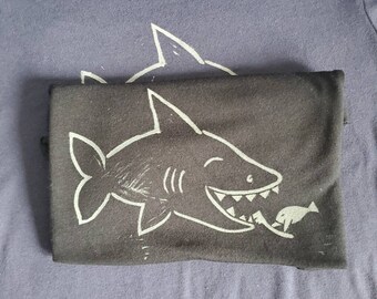Youth T - Shark & Cleaner Fish (handprinted)