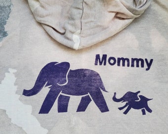 Lightwt Hoodie: Mommy Elephant (handprinted)