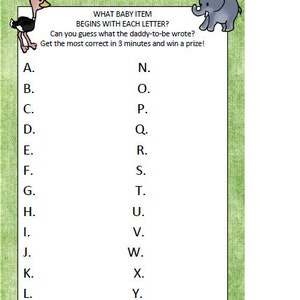 A-Z Baby Shower Game Jungle Theme-Dad to be