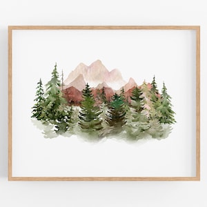 abstract mountain art watercolor painting, the mountains are calling, pacific northwest inspired wall art, outdoor hiking enthusiast gift image 1