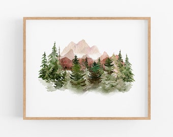 abstract mountain art watercolor painting, the mountains are calling, pacific northwest inspired wall art, outdoor hiking enthusiast gift