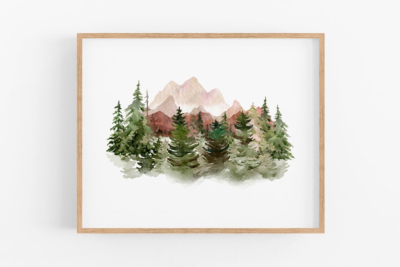 abstract mountain art watercolor painting, the mountains are calling, pacific northwest inspired wall art, outdoor hiking enthusiast gift image 1