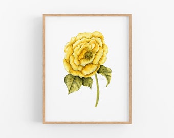 yellow rose watercolor art botanical prints, boho natural flower painting, beautiful modern art print