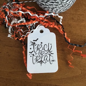 12 Frightfully Adorable Trick or Treat Gift Tags (Optional Personalization), Halloween Favor Tags, Halloween Gift Tags, Halloween Treat Tag