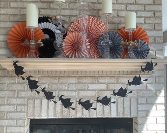 Flying Black Witch Garland, Witch Banner, Witch Garland, Halloween Decor