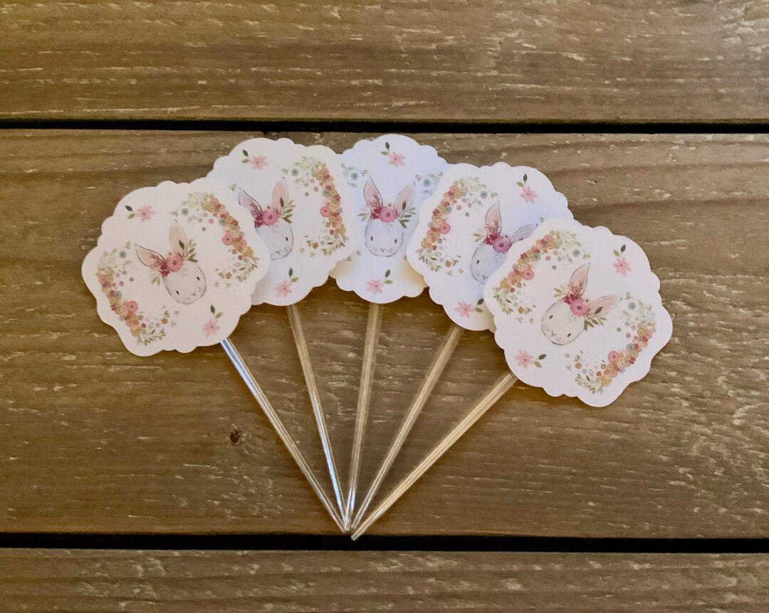 12 Sweet Bunny Cupcake Toppers, Baby Shower Decor, Garden Party Decor ...