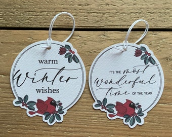 12 Christmas Tags, Winter Gift Tags, Warm Winter Wishes, Most Wonderful Time of the Year, Cardinal Gift Tags, Christmas Gift Tags