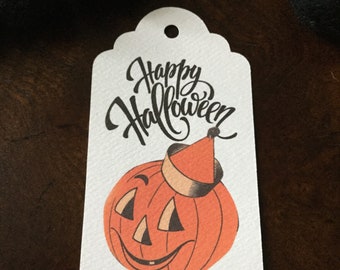 12 Happy Halloween Vintage Pumpkin Gift Tags, Halloween Tags for Favors, Halloween Tags for Kids