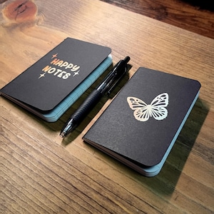 Tiny Lined Notebooks Set with Pen | Black Butterfly Happy Notes