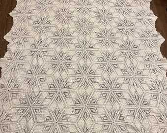 VTG Hand Crocheted Tablecloth with Picot Edging and Popcorn Stitch 67 x 88