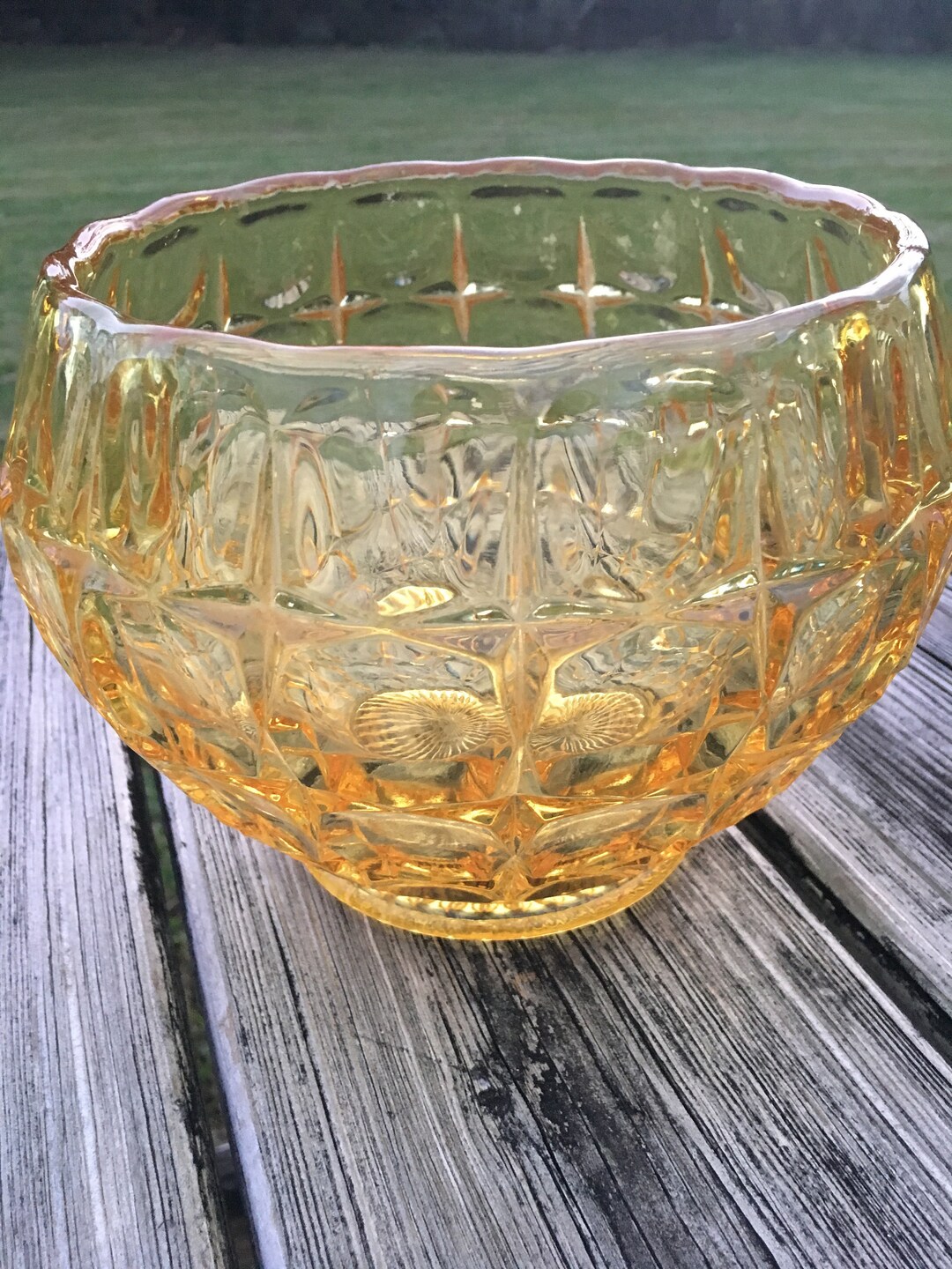 Tiara Glass Yellow Mist Flower Bowl Jarrón 71/2 x Etsy España