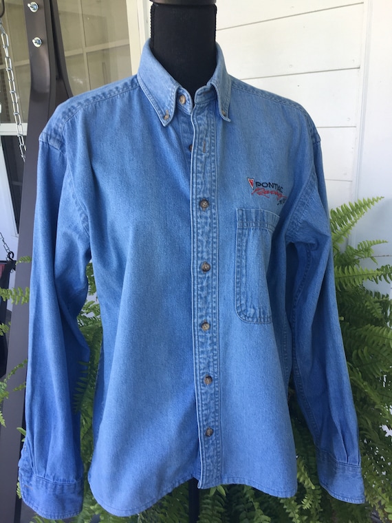 Vintage Pontiac Racing Denim Shirt ladies small/Pontiac advertisement