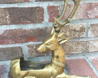 Vintage Brass Decorative Reindeer Deer Planter Stag/Male Deer