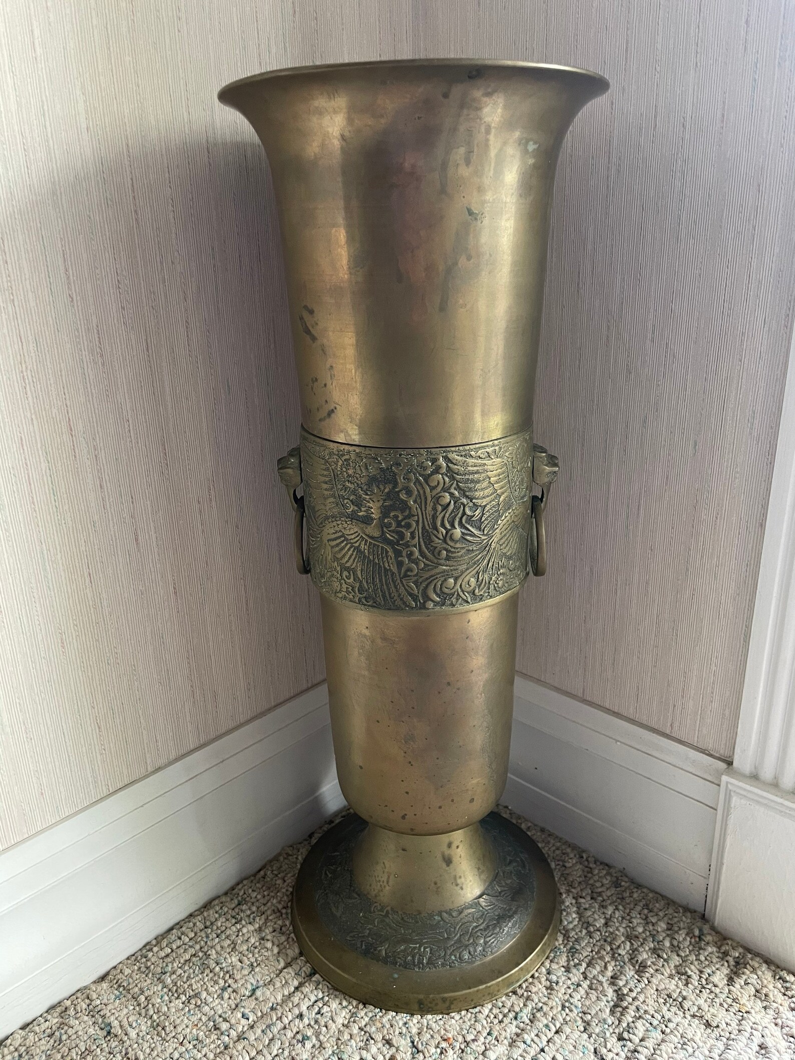 Brass Umbrella Stand With Lion Heads and Rings /vase/solid Etsy