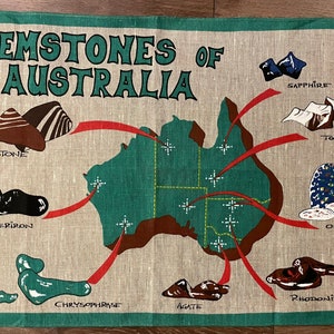 Vintage Linen Summit Souvenirs Gemstones of Australia Tea Towel 30” x 19.5” made in Czechoslovak (C)