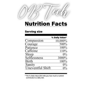 OB Tech Nutrition Facts Graphic/Clipart/PNG/Sublimation/OB Tech