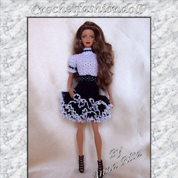 PDF Black and white dress for Barbie (English Pattern)