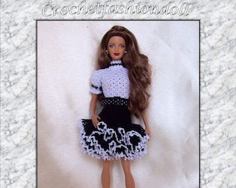 PDF Black and white dress for Barbie (English Pattern)