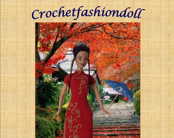 Oriental Crochet Dress Pattern PDF for 11.5 Inch Fashion Doll
