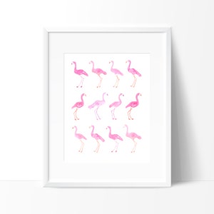 Watercolor Pink and Orange Flamingo Wall Art Print