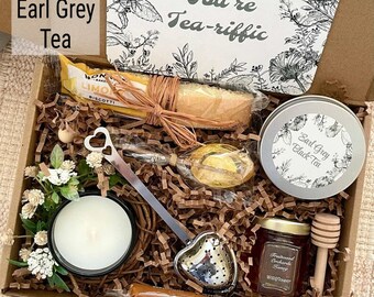 Loose Tea Gift Box, Tea For Her, Tea Drinker Gift, Mom Tea Honey Gift Set, Tea Lover Gift with Earl Grey Tea, Honey, Biscotti