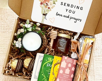 Tea Gift Box For Friend, Thinking of You Gift Box, Love and Prayers Thoughtful Gift For Her, Assorted Teas, Honey Gift Set