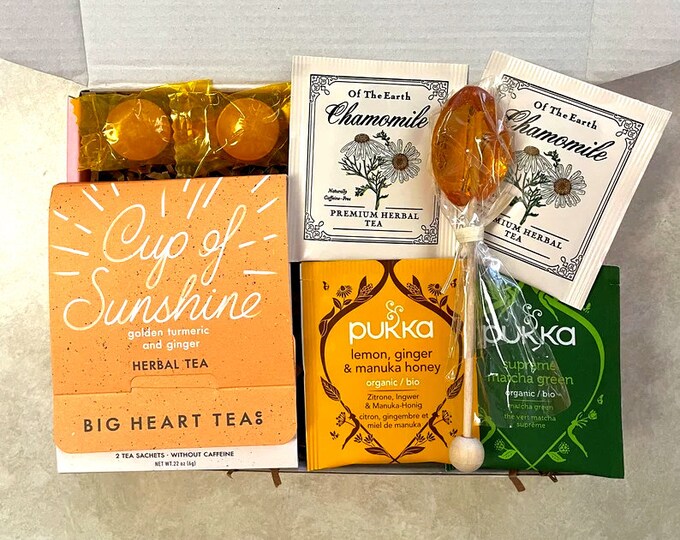 Tea Gift Box For Friend, Thinking of You Gift Box, Tea Lover Gift For Her, Sending You Sunshine Assorted Teas, Honey Gift Set