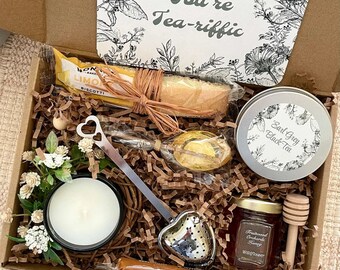 Loose Tea Gift Box, Tea For Her, Tea Drinker Gift, Mom Tea Honey Gift Set, Tea Lover Gift with Earl Grey Tea, Honey, Biscotti