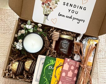 Tea Gift Box For Friend, Thinking of You Gift Box, Love and Prayers Thoughtful Gift For Her, Assorted Teas, Honey Gift Set