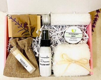 Lavender Gift Set Lavender Soap, Bath Salt, Body Butter Relaxing Care Package for Friend, Womens Tranquility Lavender Gift Box