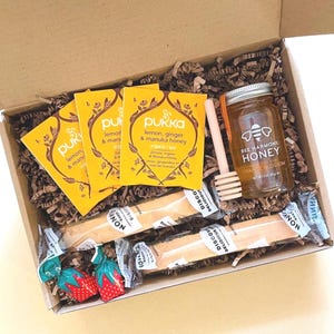 Organic Tea Gift Set, Tea Lover's Gift with Honey & Biscotti, Holiday Herbal Tea Gift