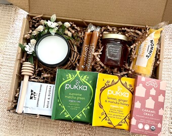 Tea and Honey Gift Box For Friends, Thinking of You Care Package For Women, Tea Lover Gifts with Sweet Treats