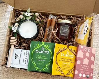 Tea and Honey Gift Box For Friends, Thinking of You Care Package For Women, Tea Lover Gifts with Sweet Treats