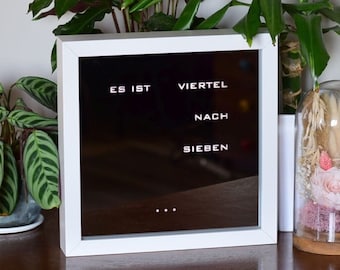 German Word clock -  Mirror Clock, white LED clock, white frame clock, desk or wall clock