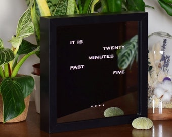 English Word Clock - mirror clock, black frame electronic clock, modern clock, desk clook, wall clock