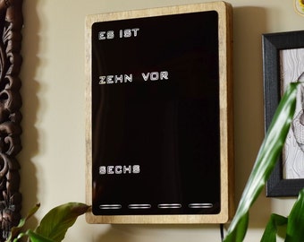 German Word clock - led clock, wooden electronic clock, desk or wall clock, Deutsch Uhr