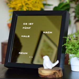 German Word clock - MIRROR Clock, white LED clock, black frame clock, desk or wall clock