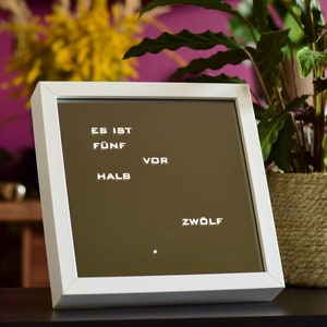 German Word clock Mirror Clock, white LED clock, white frame clock, desk or wall clock image 2