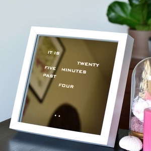 English Word Clock - MIRROR clock, white frame electronic clock, modern led clock, desk clook