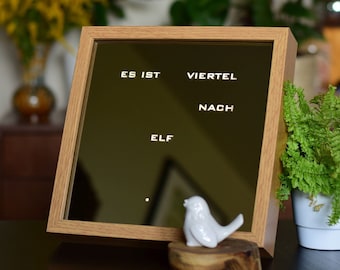 German Word Clock - MIRROR Clock, white LED clock, oak imitation frame clock, wall or desk